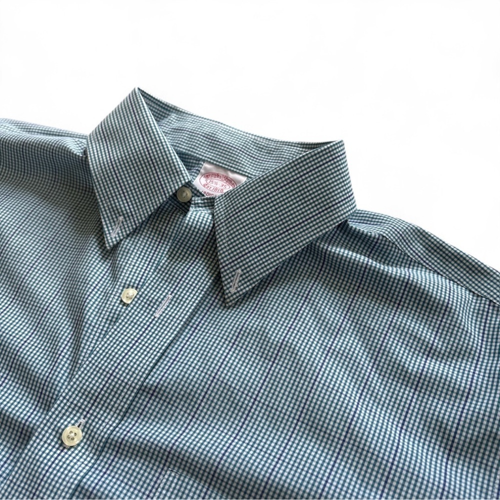 Brooks Brothers Madison 15.5-35 Dress Shirt Blue Check 100% Supima Cotton Non-Ir